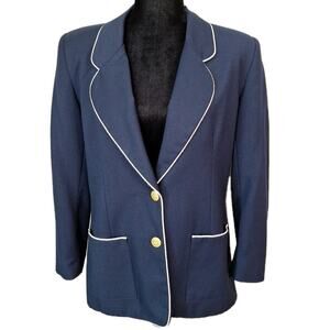 Vintage 80s/90s Navy Blue Gold Button Blazer Nautical Rope Trim Women Petite 8